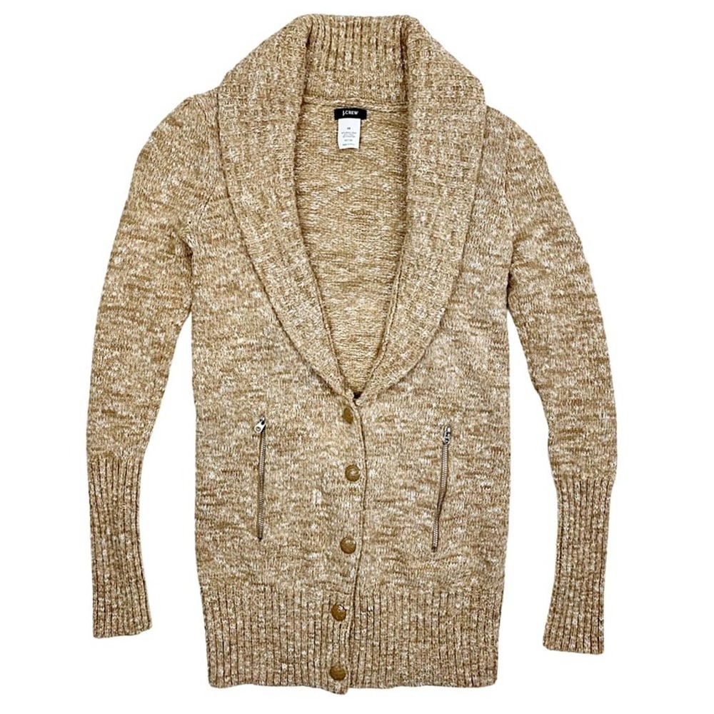J. Crew Tan Marled Merino Wool Shawl-Neck Cardigan
